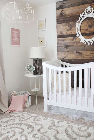 Upcycled plank wall in a nursery