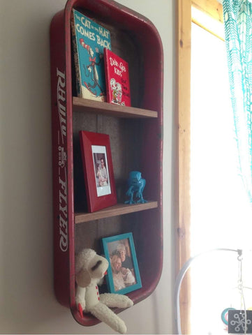 Upcycled nursery shelf made from a vintage wagon