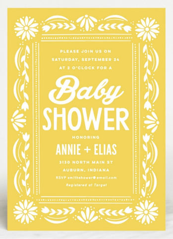 Vintage-looking yellow baby shower invitation