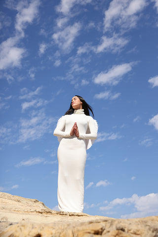 Bleusalt Turtleneck Dress in Unbleached