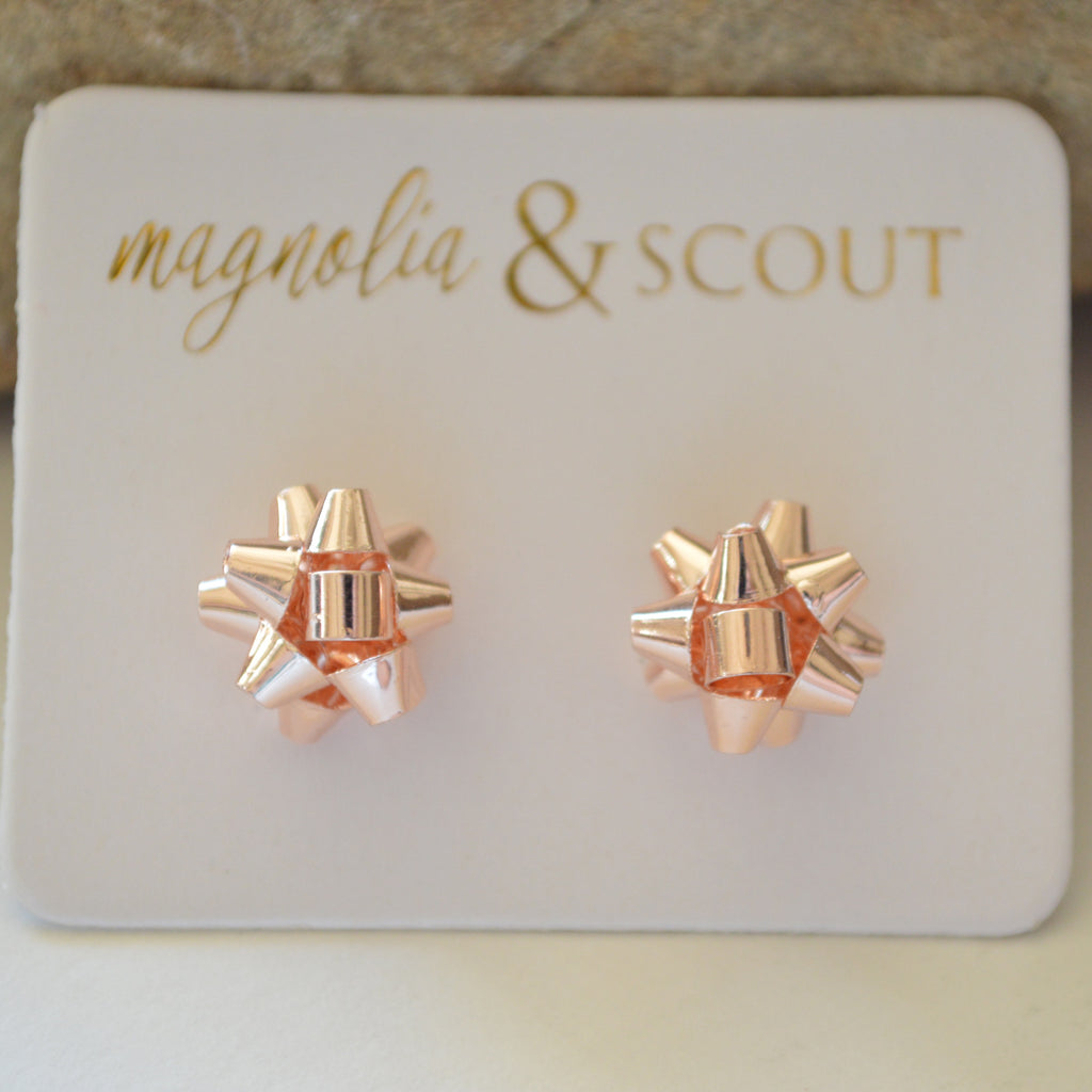 gold bow earrings studs