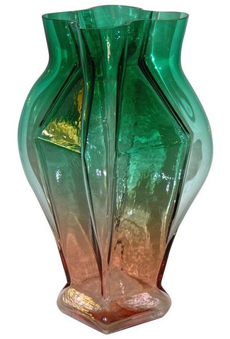 1980s Toni Zuccheri Green and Orange Murano Glass Vase