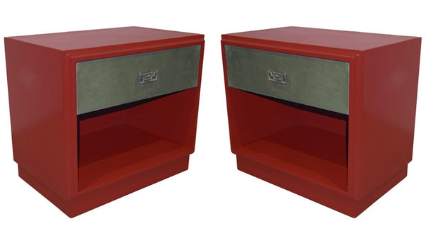 Pair of Italian Side Tables or Night Stands in Burgundy