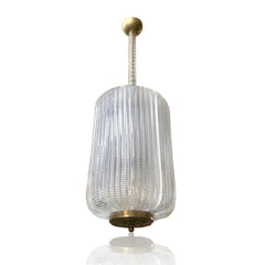 Contemporary Mazzega Italian Vintage Brass and Crystal Murano Glass Cylinder Lantern