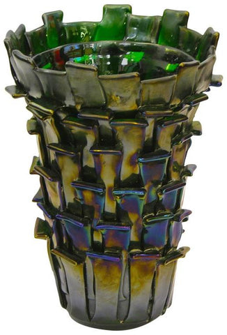 2001 Ritagli Sculptural Iridescent Green Murano Glass Vase