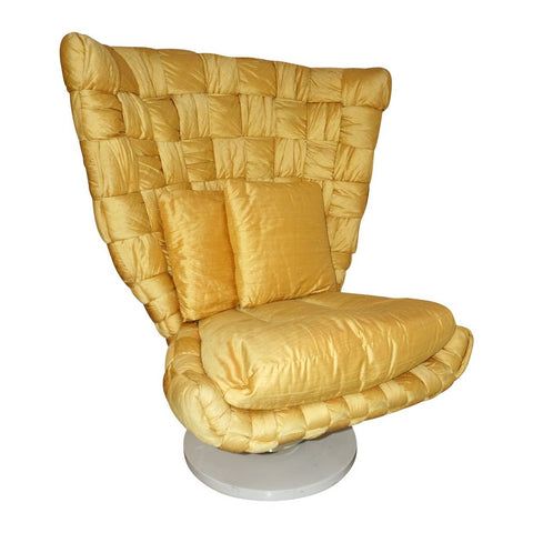 1970s Marzio Cecchi Italian Vintage Iconic Gold Yellow Silk Swivel Armchair