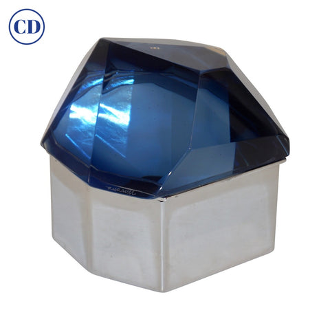 Toso Diamond-Shaped Murano Glass Blue and Nickel Jewel-Like Box