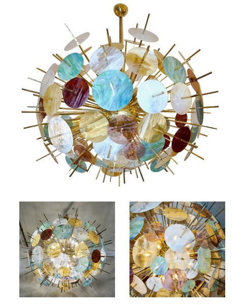 Contemporary-Italian-Brass-Pastel-Colored-Murano-Glass