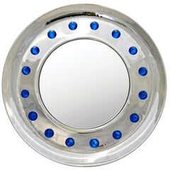 Contemporary-Italian-Chromed-Nickel-Finish-Round-Mirror-Jewel-Like-Turquoise-Blue-Murano