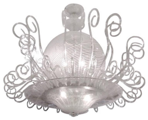 1950s Rare Venini Chandelier in White Reticello