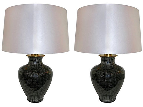 VeArt 1960s Black Glass Lamps with Silver Speckles