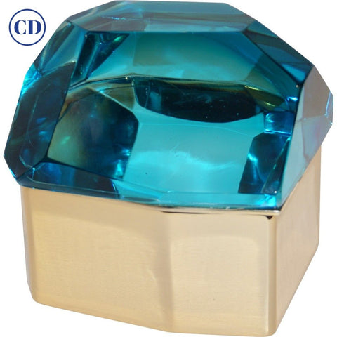 Toso Diamond-Shaped Turquoise Murano Glass & Brass Jewel-Like Box