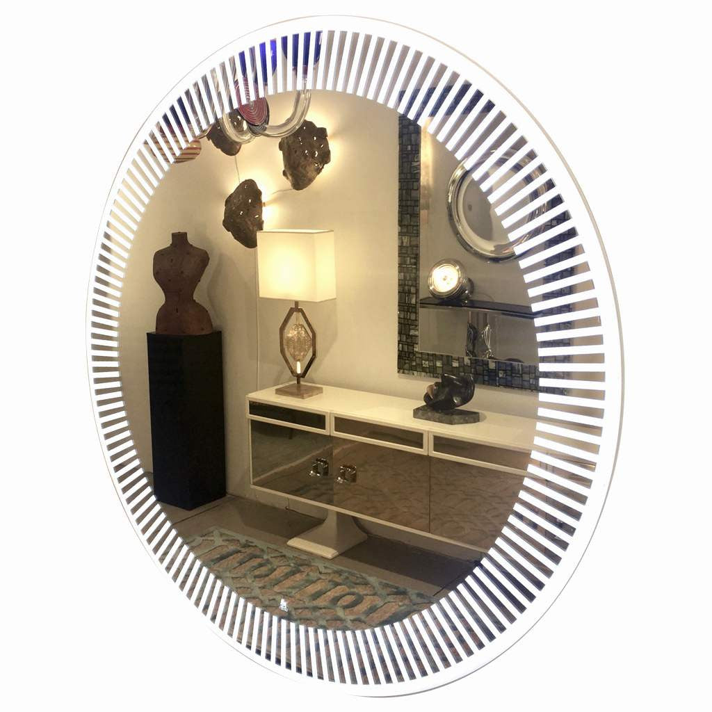 Contemporary Italian Organic Round Lit Mirror With White Sunburst Cosulich Interiors And Antiques