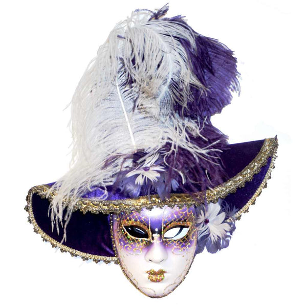 Italian Modern Handmade Carnival Purple Gold Mask with Hat and Feather ...
