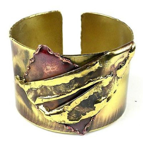 Layered Leaf Copper and Brass Cuff - Brass Images (C)