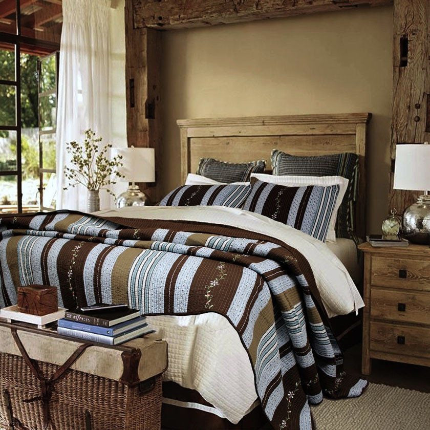 Rustic Lakeshore Retreat Striped Quilt Set