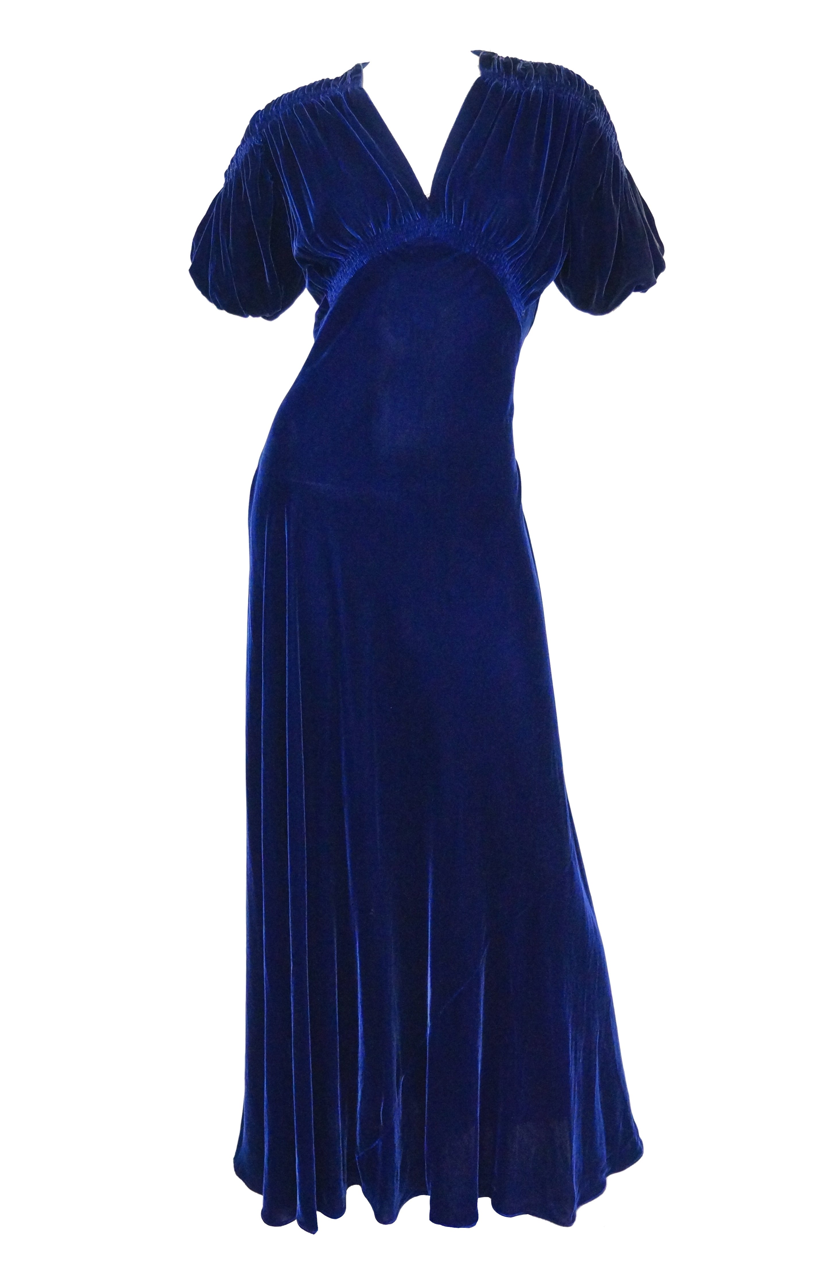 1930s Bias Cut Deep Cobalt Velvet Evening Dress Mrs Couture