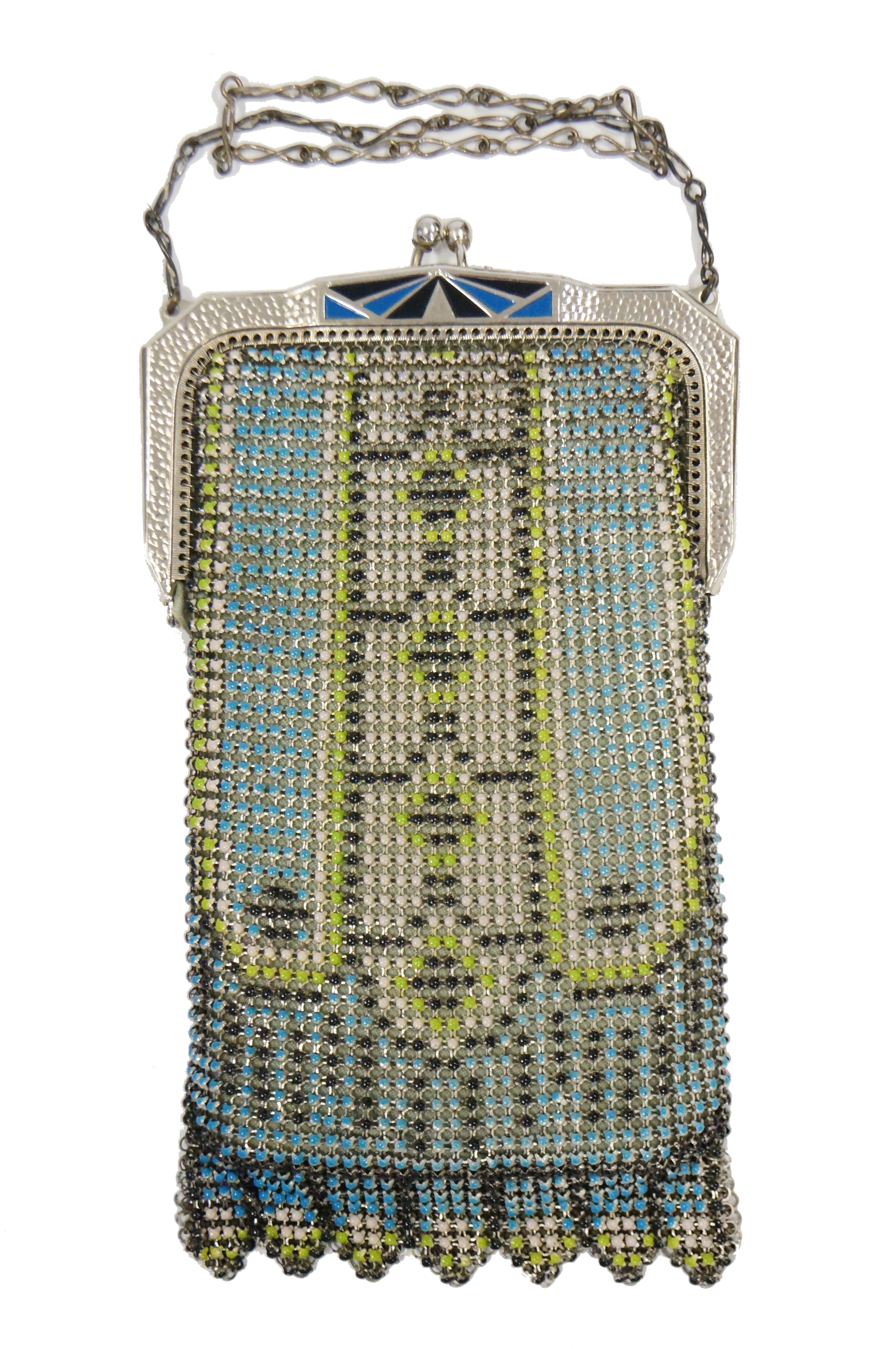 1920s Whiting & Davis Art Deco Blue Enamel Mesh Purse - MRS Couture