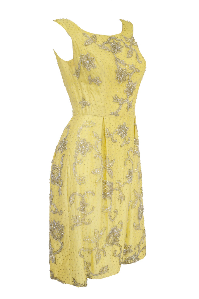 1950s Goldenrod Yellow Silk Beaded Dress and Jacket - MRS Couture