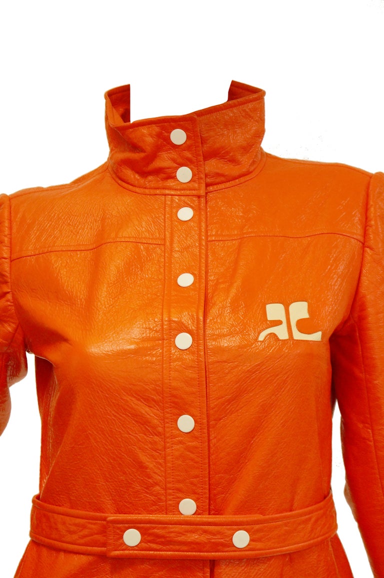 1972 André Courrèges Safety Orange Vinyl Mod Coat - MRS Couture