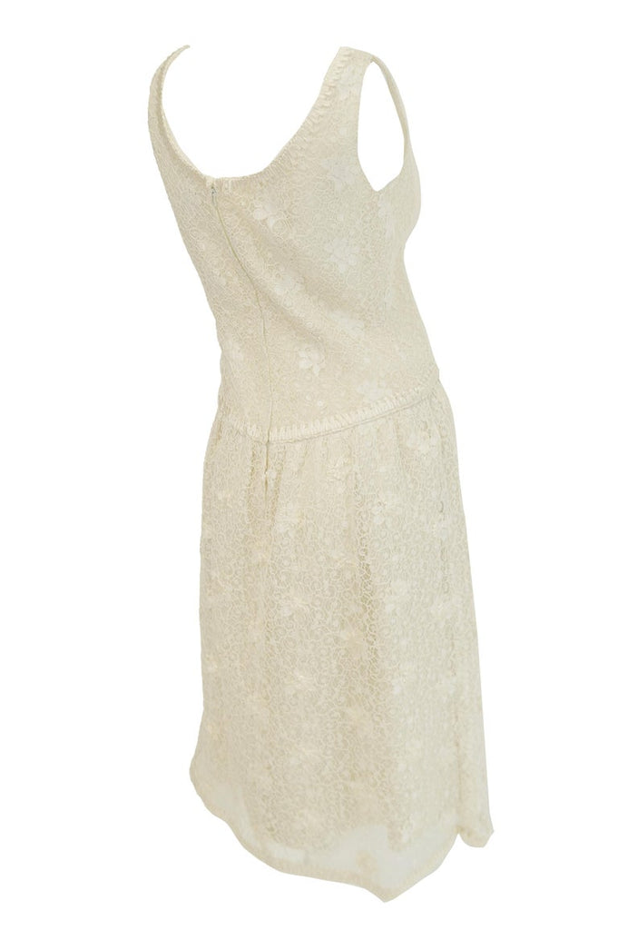 Rare 1960s Jean Louis Couture Ivory Lace and Ribbon Work Cocktail Dres ...