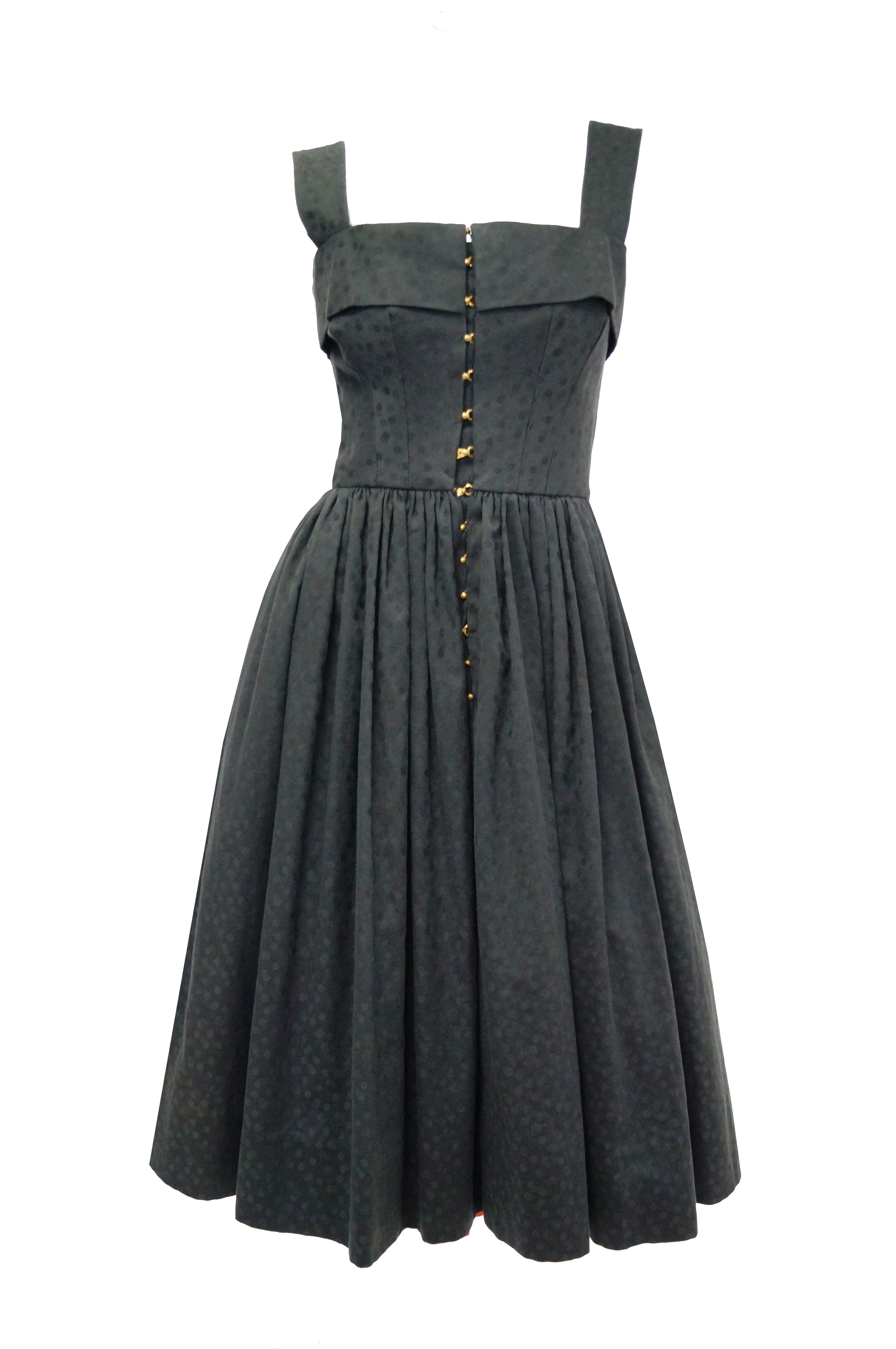 1940s Claire McCardell Black Cotton Dotted Dress with Metal Closures ...