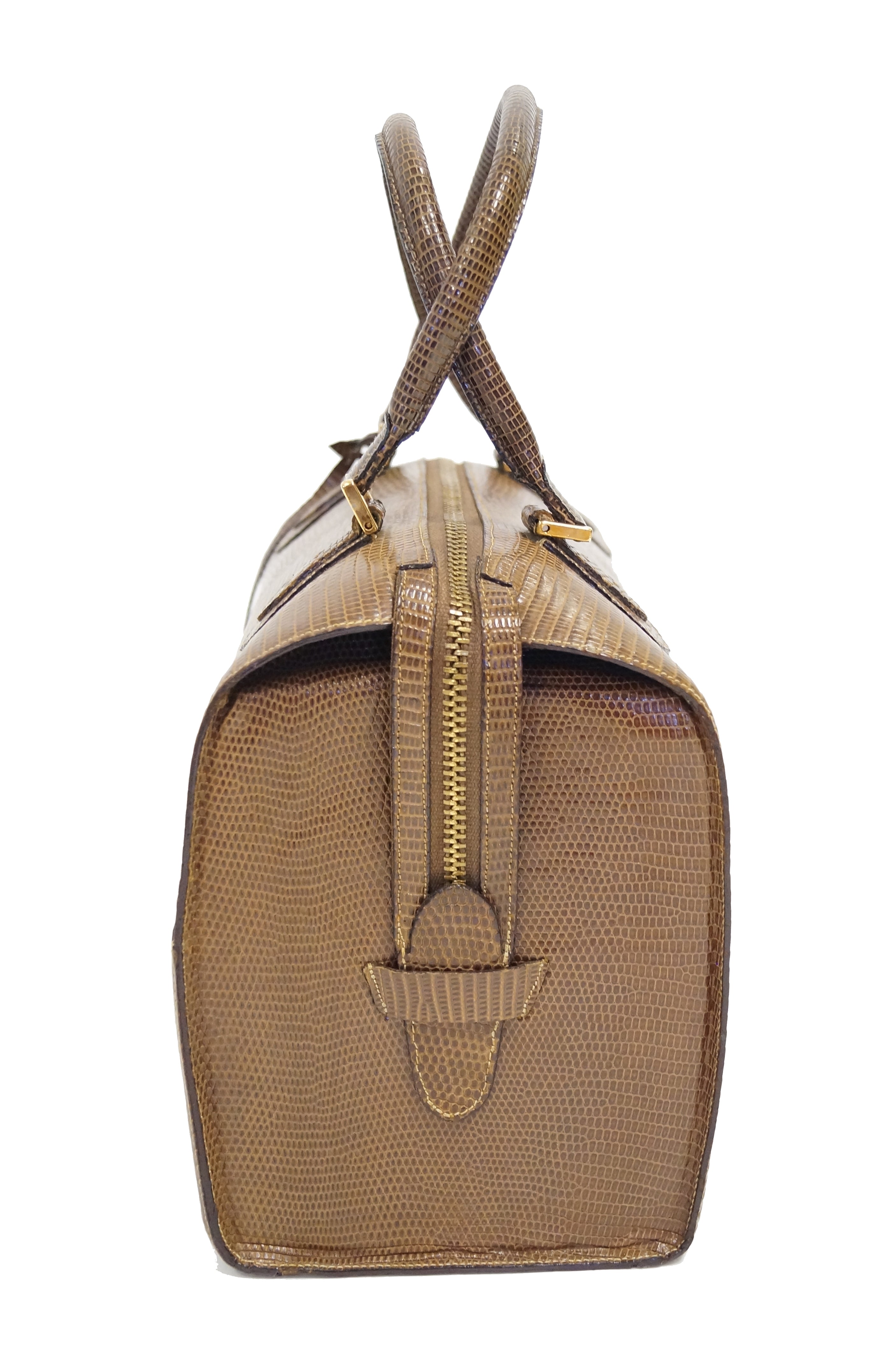 1960s Martin Van Schaak Custom Brown Java Lizard Skin Handbag Box Bag ...