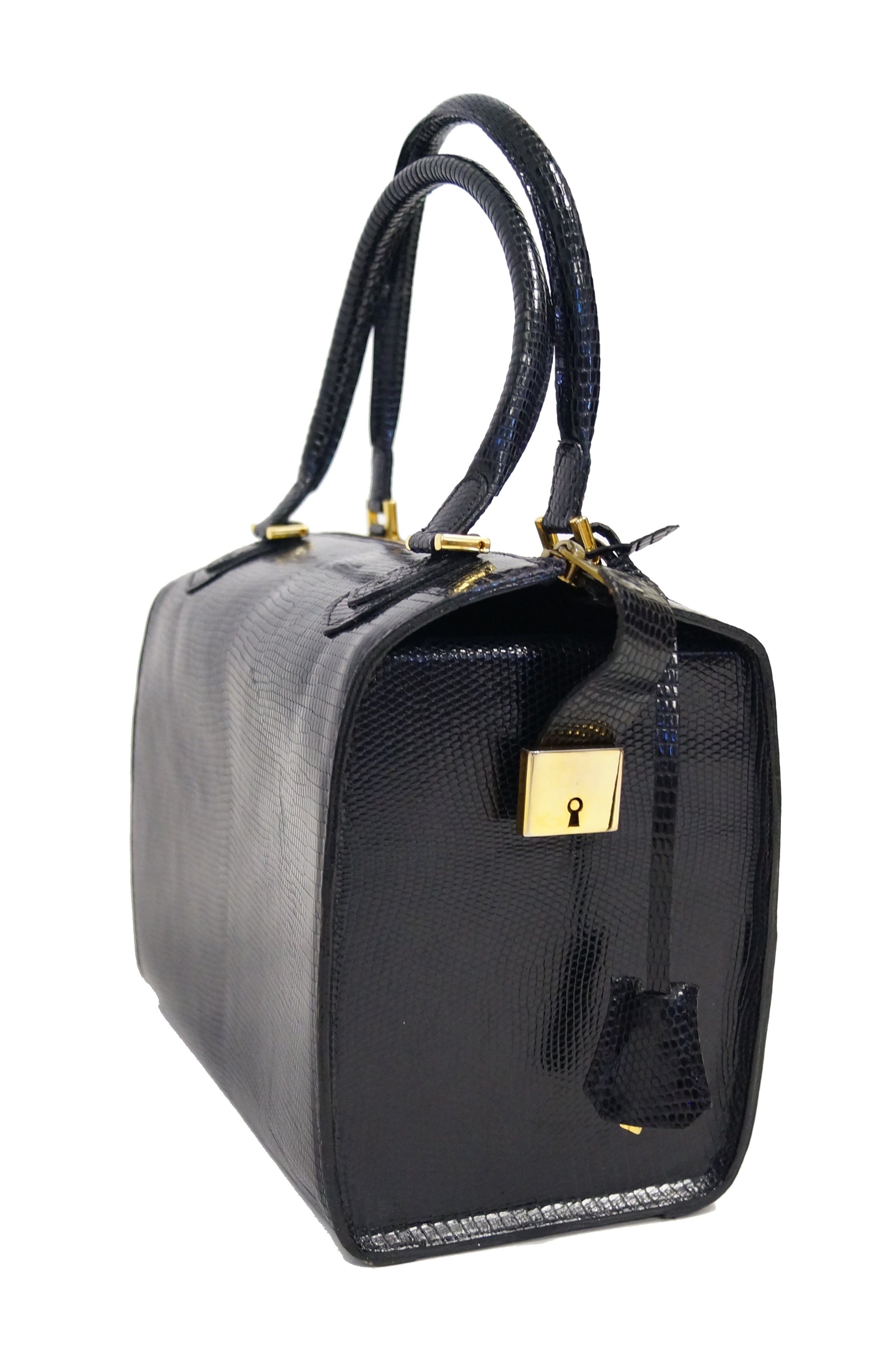 1960s Martin Van Schaak Custom Black Lizard Box Bag - MRS Couture