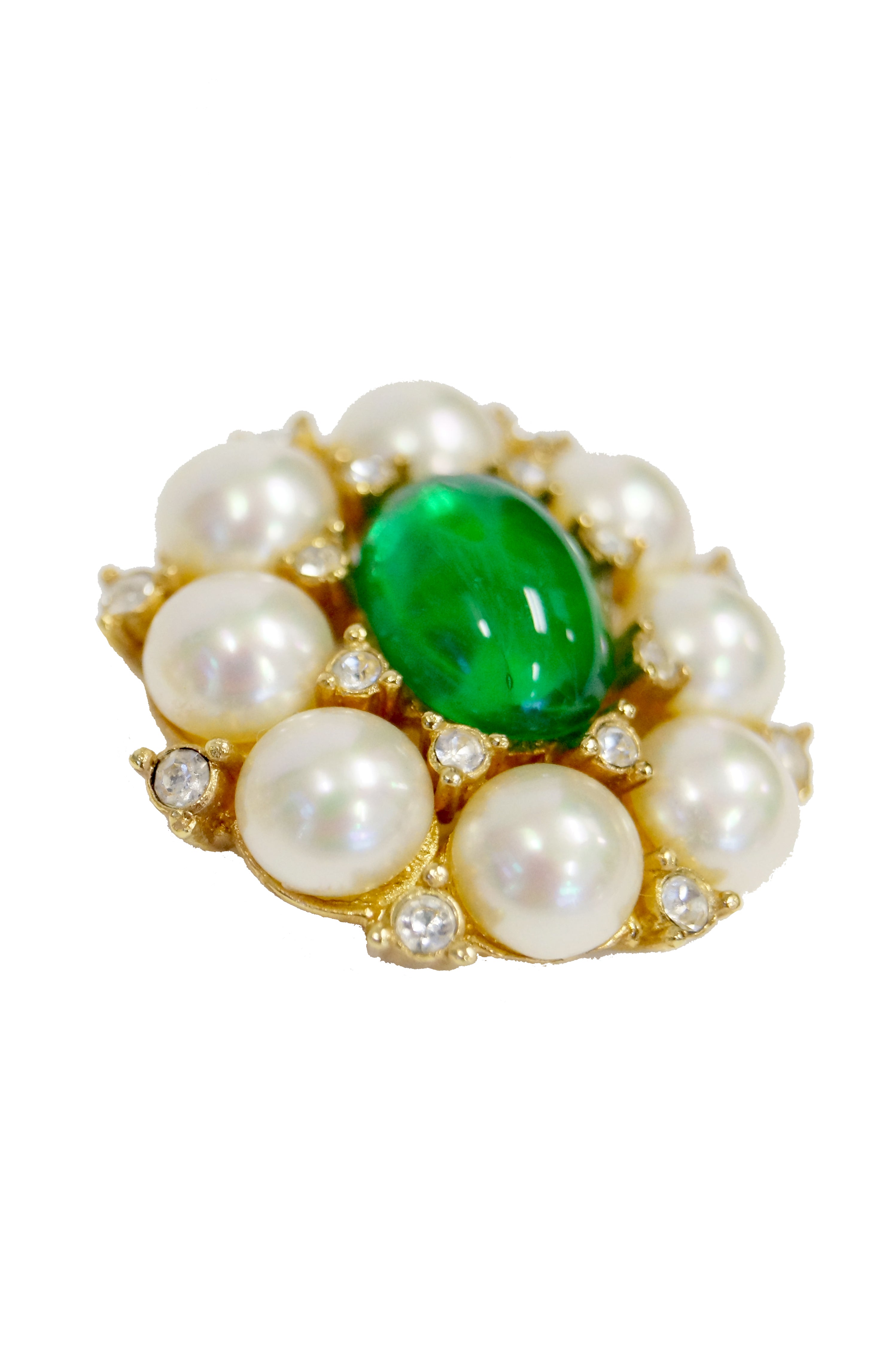 1960s Christian Dior Poured Glass Emerald and Faux Pearl Earrings