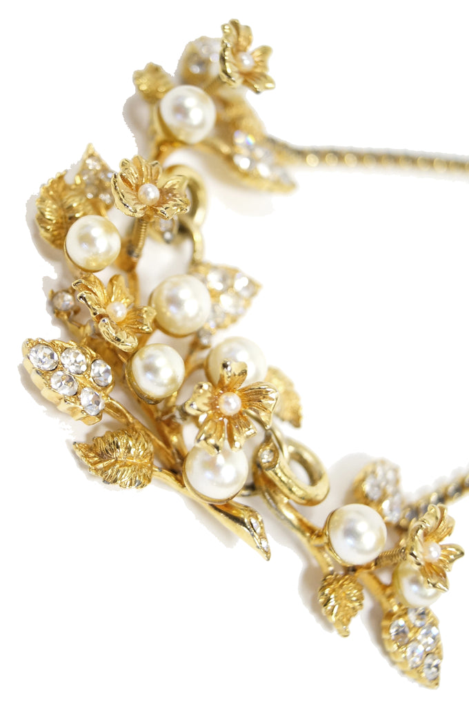 1960s Hattie Carnegie Floral Gold Tone Rhinestone Entremble Necklace ...