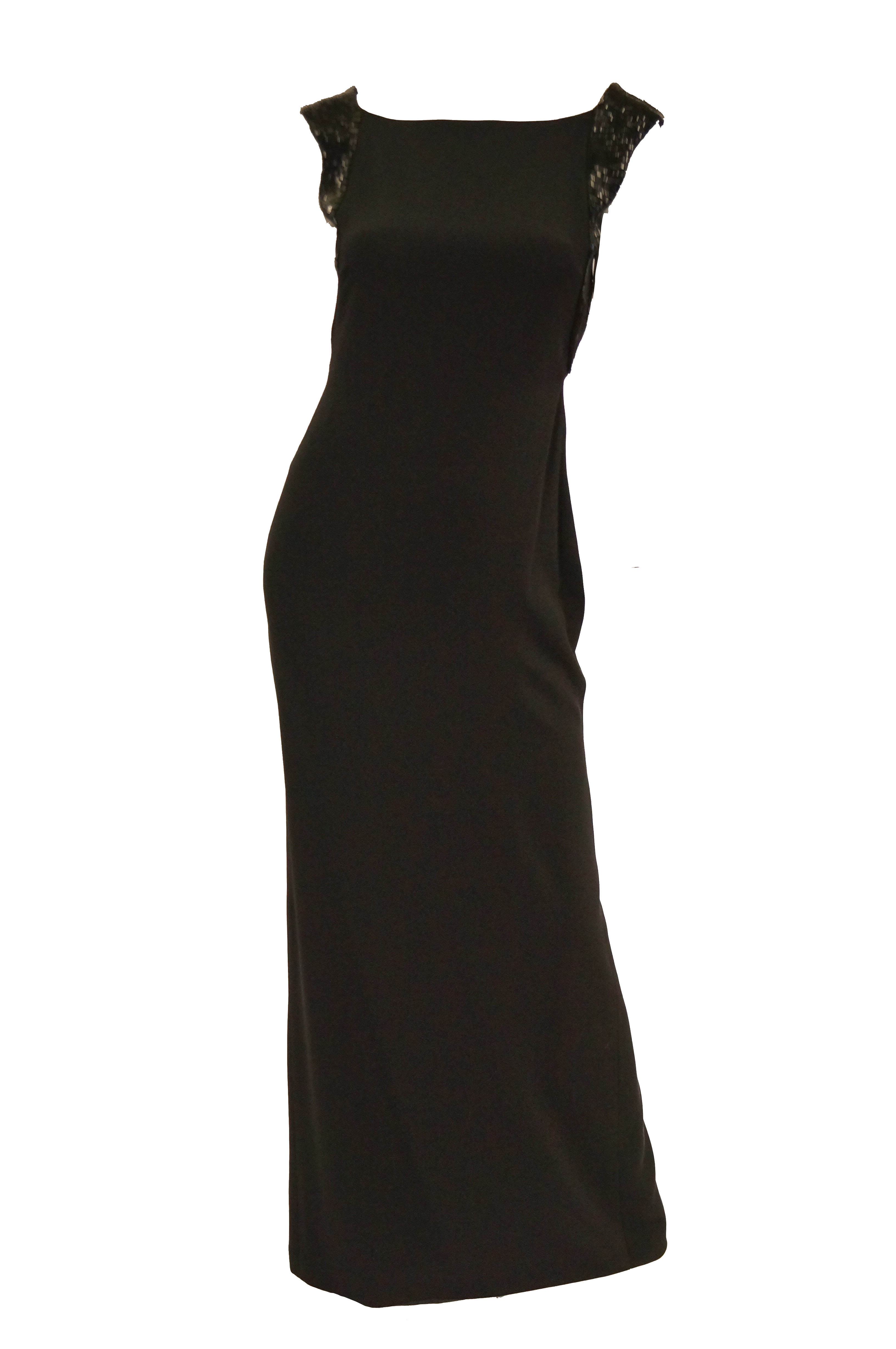 1990s Richard Tyler Couture Black Silk & Sequin Plunge Back Dress - MRS ...