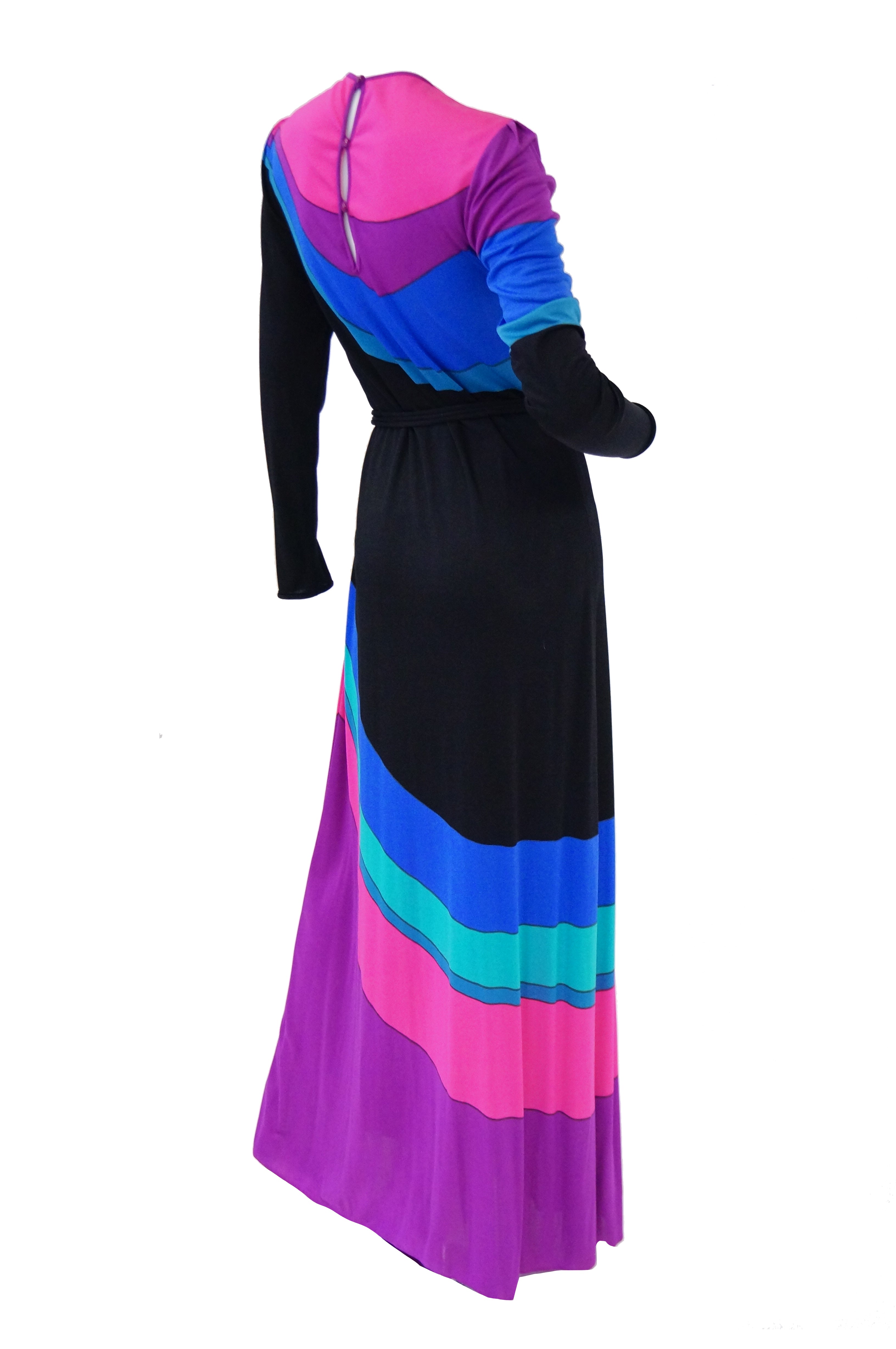 1970s Louis Feraud Vibrant Graphic Pink Blue and Black Swirl Knit Maxi ...