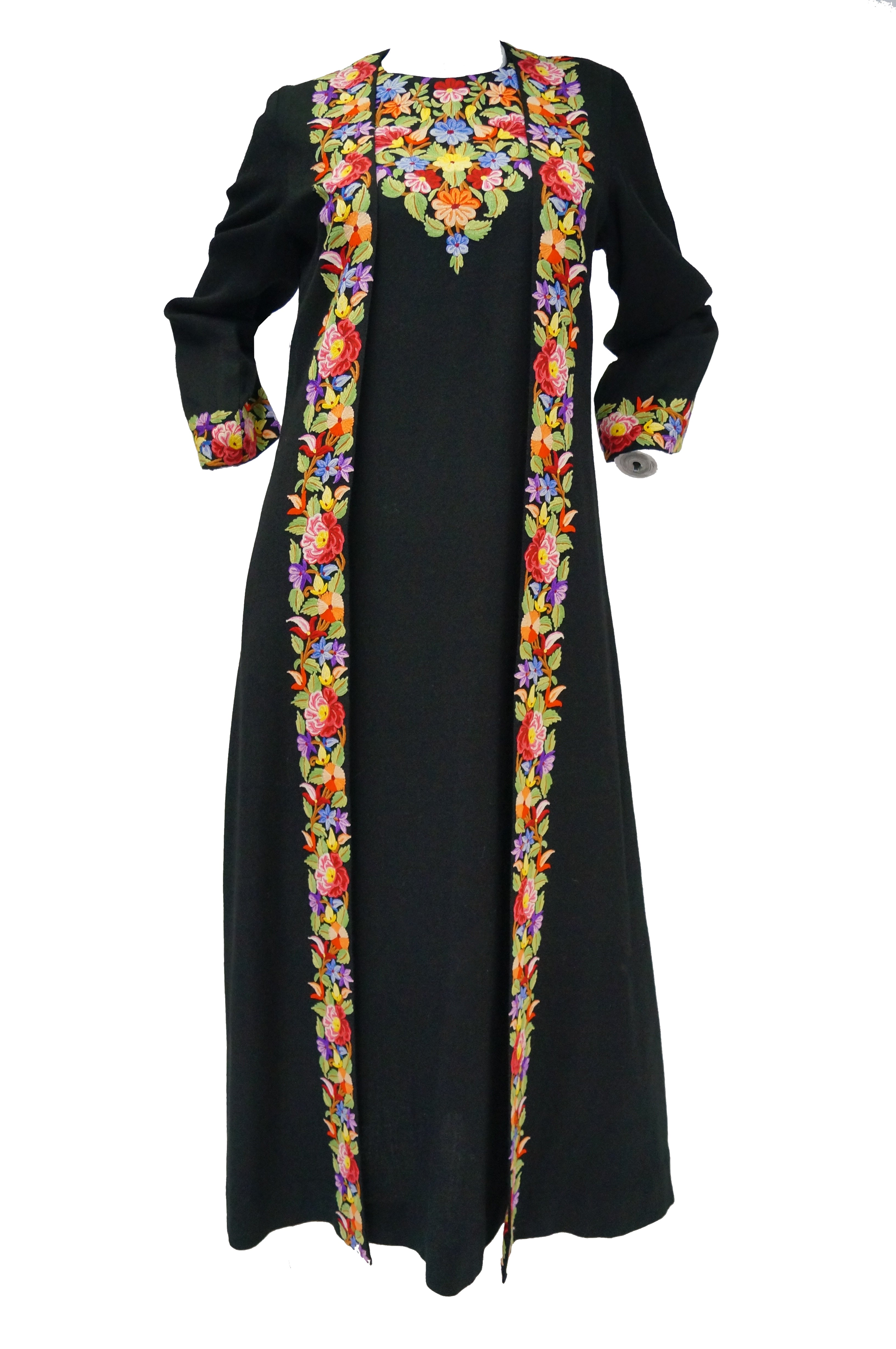 Vintage Suffering Moses Wool Kashmiri Embroidered One Piece Wrap Dress ...