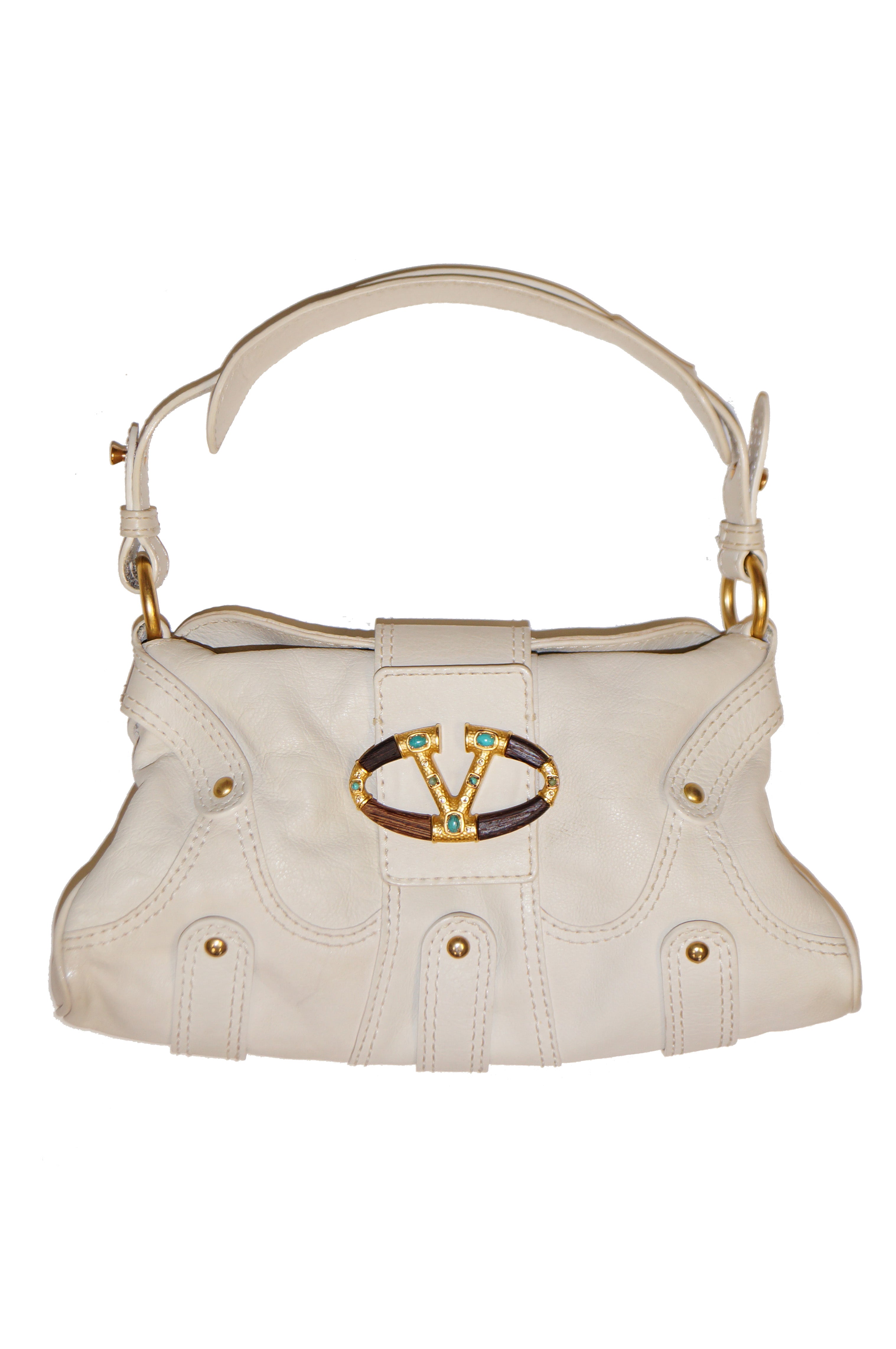 Valentino Leather Off White Rock Studded Shoulder Bag - MRS Couture