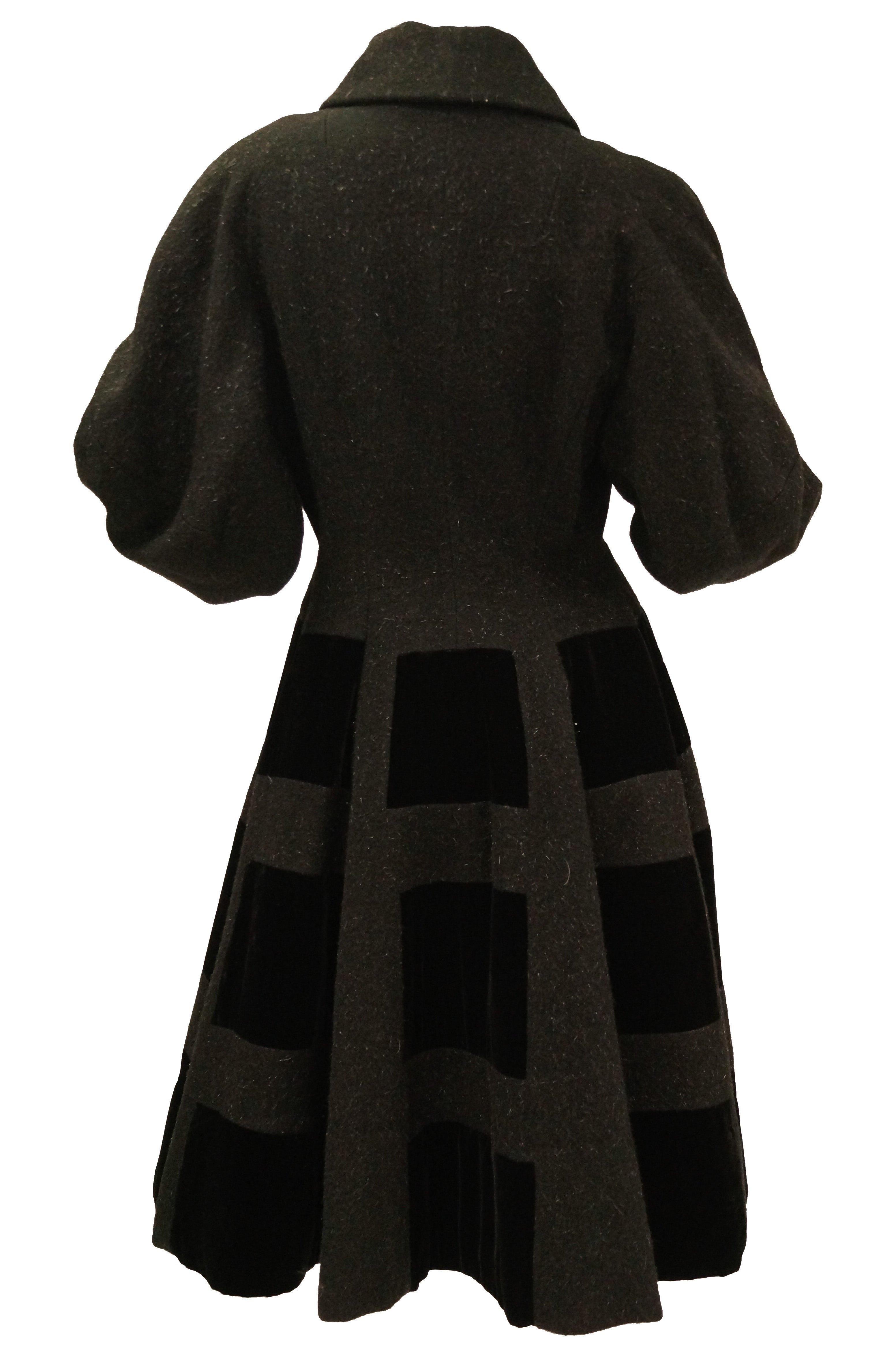 1950s Lilli Ann Black Mohair, Wool, and Velvet Blocked Princess Coat ...