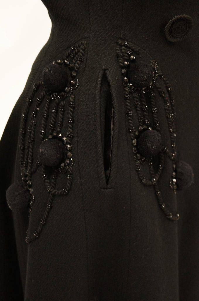 1940s Agnes - Drecoll Beaded Pompom Princess Coat - Rare - MRS Couture