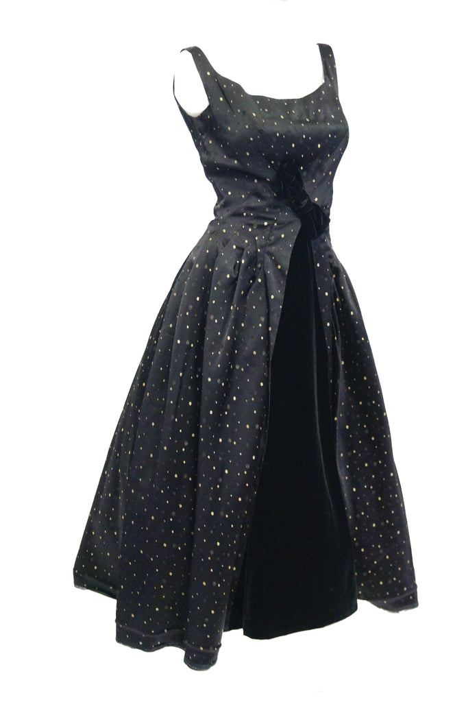 1950s Suzy Perette Black and Gold New Look Evening Dress with Shimmer ...
