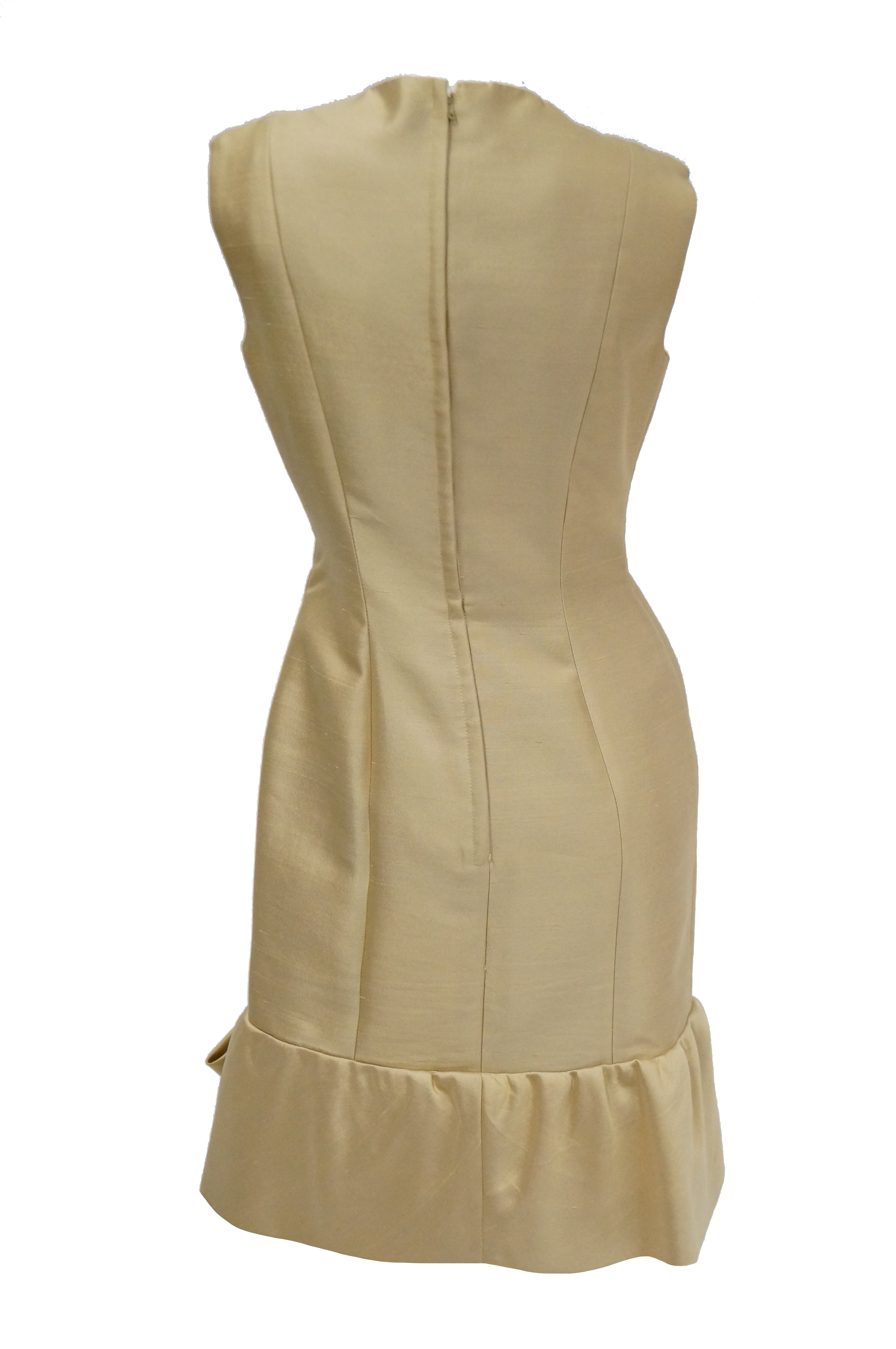 1960s Mardi Gras Champagne Gold Cocktail Sheath Dress with Bow Detail ...