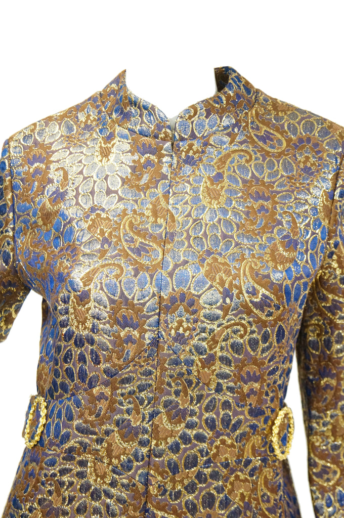 1960s Iridescent Blue and Brown Floral Brocade Mod Dress - MRS Couture