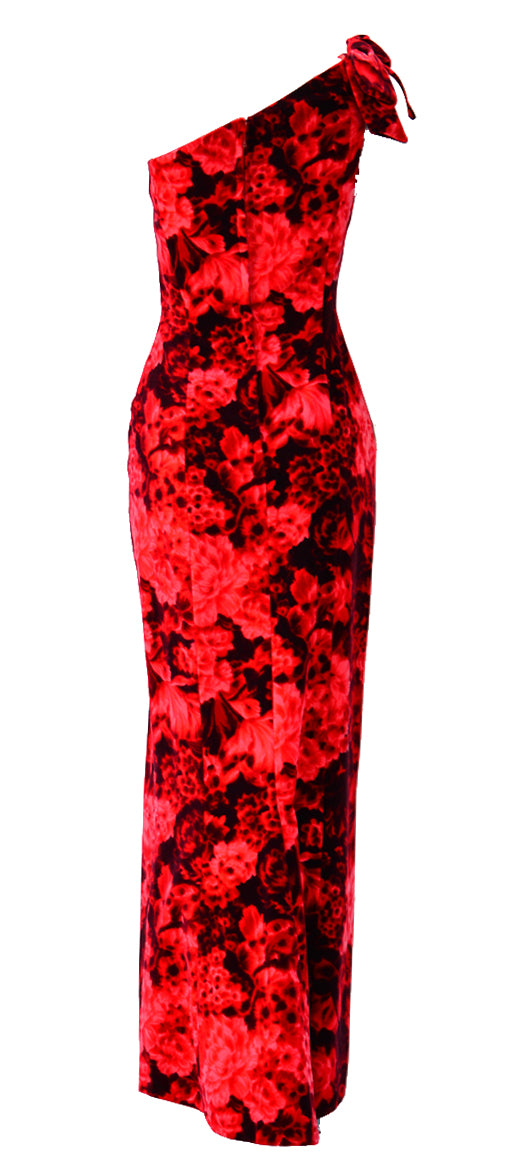1960s Betty Carol Mam'Selle Red Floral Velvet Dress - MRS Couture
