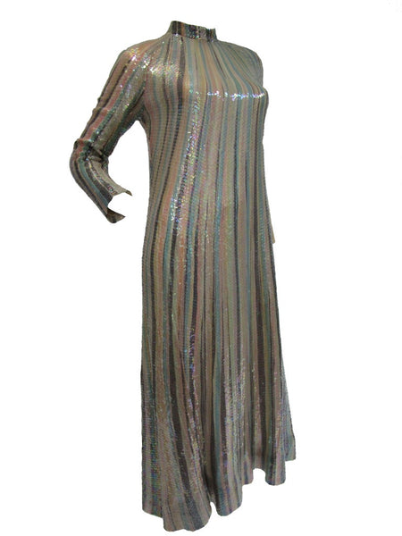 Iconic 1970s Halston Pastel Striped Silk Maxi Dress W/ Sequins - MRS ...