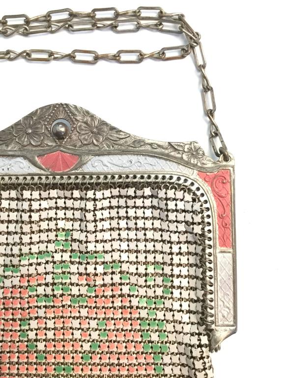 1920s Whiting and Davis Floral Enamel Mesh Purse - MRS Couture