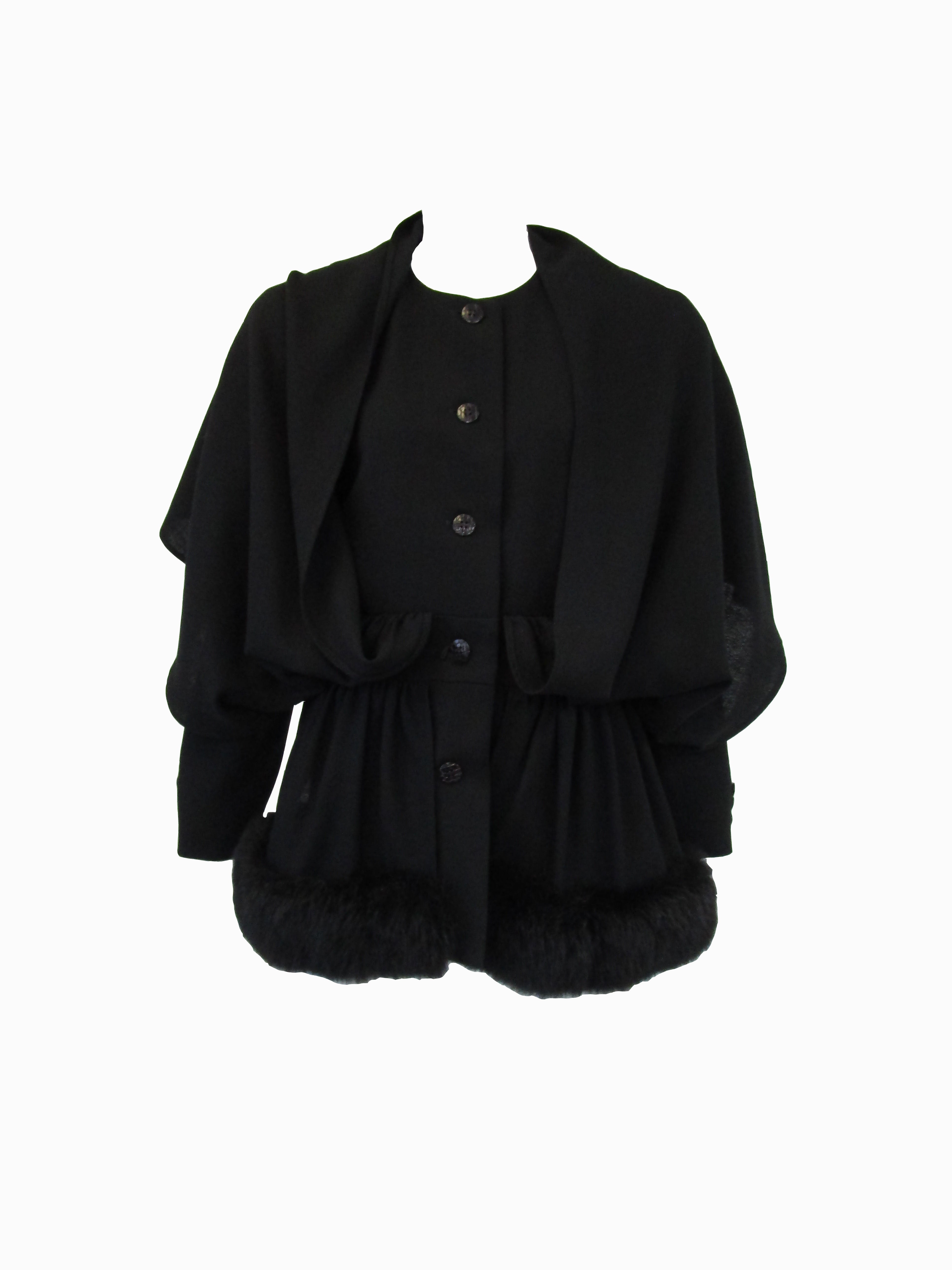 1980s C'est Simone Black Wool Short Coat with - MRS Couture