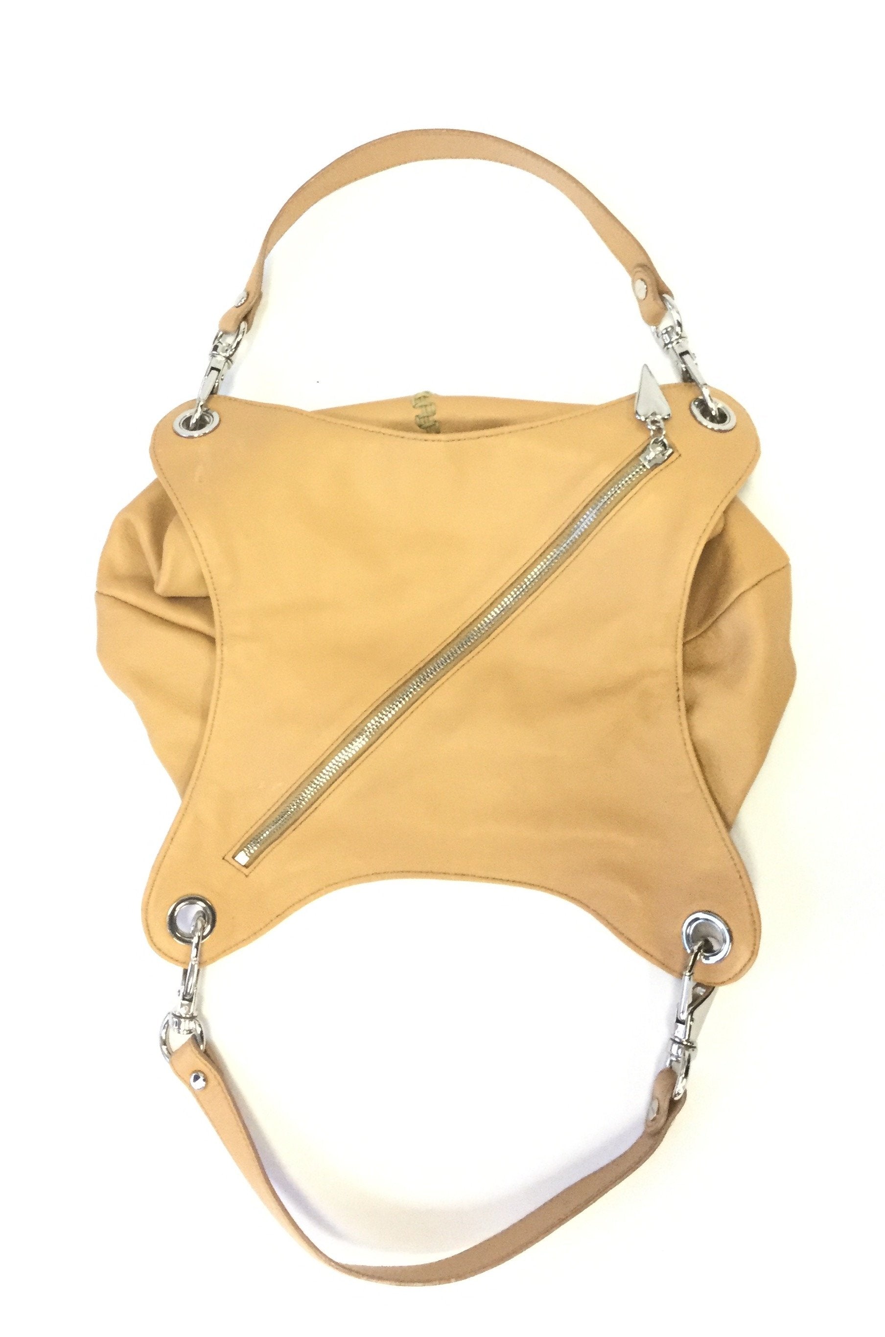 Desmo Italian Diagonal Closure Leather Slouch Handbag - MRS Couture