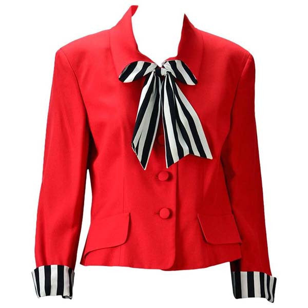 Artefact nauwelijks code Moschino "Cheap and Chic" Red Blazer with Black/White Striped Bow - MRS  Couture