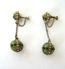 Circa 1920s Faux Pearl and Black Bead Olive Green Earrings - D & L  Vintage 