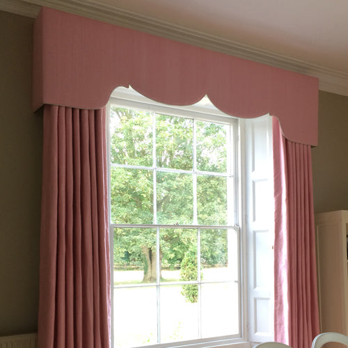 pink silk curtains and pelmets