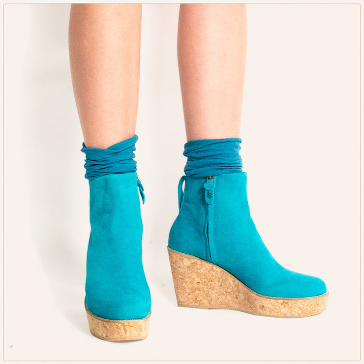 teal wedge boots