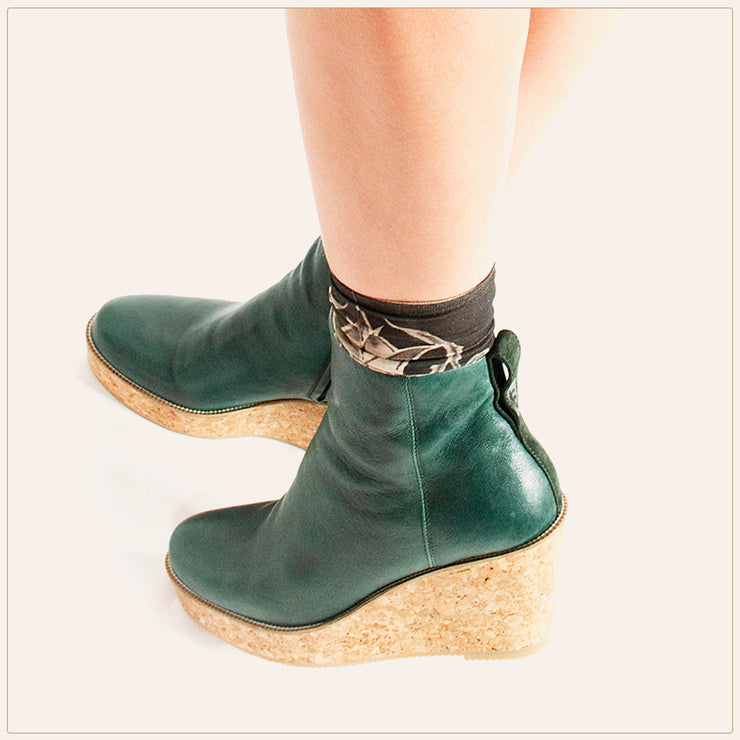 green wedge boots