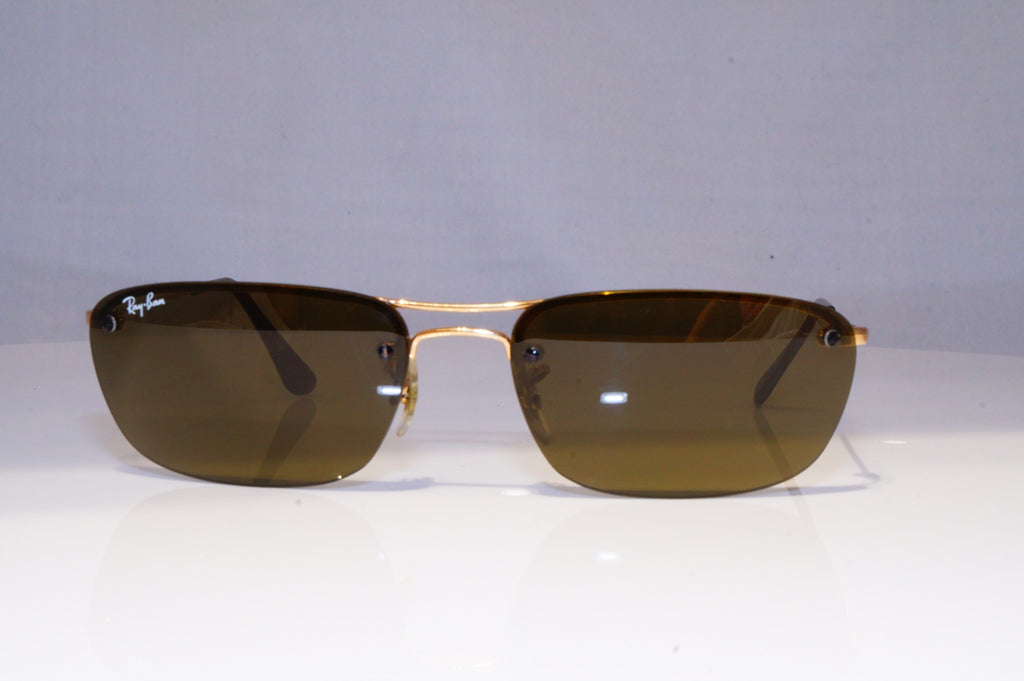 RAY-BAN Mens Vintage 1990 Designer Sunglasses Gold Rectangle RB 3156 0 ...
